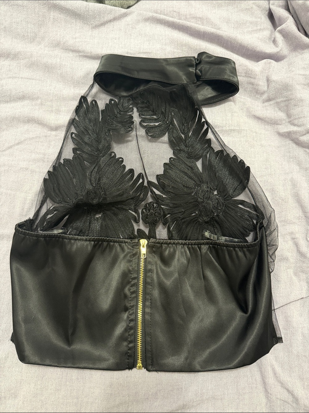 Sheer Black Embroidered Halter Crop Top - Picture 6 of 10